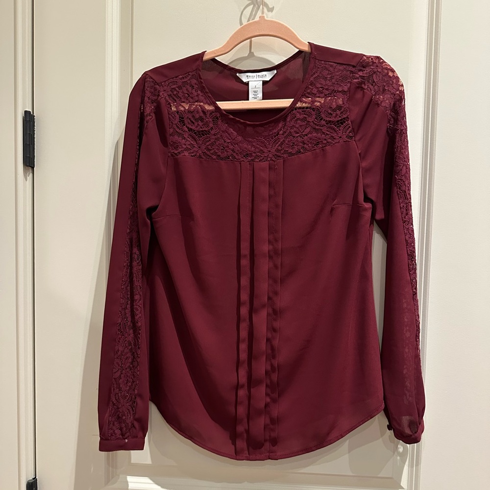 White House Black Market Burgundy Lace Blouse